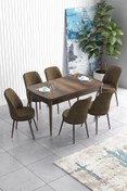Resim Canisa Han Serisi 70x114 Açılabilir Mdf Mutfak Masası Takımı Barok Desen Masa 6 Kahverengi Sandalye 