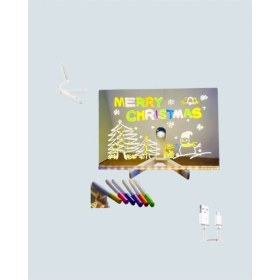 Resim Pileli Store Şık ve Modern LED Pano - Neon Işıklı Silinebilir Akrilik Yazı Tahtası, 7 Renkli Kalem Dahil 