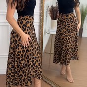 Resim Kapüşonlu, Yüksek Bel, Leopar Desenli, Çapraz Askılı Elbise ile Kadınlar için Maxi Etek - Tatil ve Günlük Giyim için Akışkan, Kahverengi ve Siyah Hayvan Desenli Tasarım, Bahar/Yaz/Sonbahar için Mükemmel, Rahat Kıyafet | Leopar Desenli Etek | Polyester Kumaş 