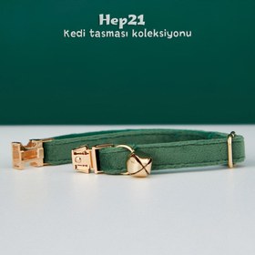 Resim Cat Collar Velvet Cat Collar with Name Bell - Blue Collar / S/M 