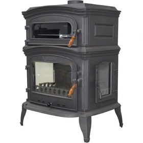 Resim Flamestove Altara Lux Premium Üç Cam Çift Kapaklı Fırınlı Döküm Şömine Soba 