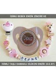 Resim Sahi Aksesuar İsimli Emzik Zinciri Ve İsimli Silikon Emzik 0-6 Ay Bezyı430 Lila - Turuncu 