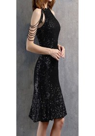 Resim Hanife Glam Couture Hanife Glam Boncuk Detaylı Pulpayet Abiye Elbise Siyah 