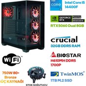 Resim Game Garaj Prime S12 Intel Core i5 14400F 32GB RAM 1TB SSD RTX5060 FreeDOS Oyuncu Tavsiye Sistem 