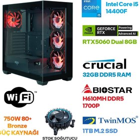 Resim Game Garaj Prime S12 Intel Core i5 14400F 32GB RAM 1TB SSD RTX5060 FreeDOS Oyuncu Tavsiye Sistem 