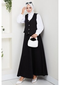 Resim Bestenur İkili Gabardin Yelek Etek Takım 1400 - Siyah Siyah 
