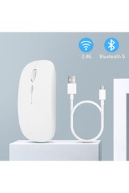 Resim Sneezy Apple Macbook Şarj Edilebilir Sessiz Mouse Bluetooth + 2.4Hz Wifi Kablosuz Mouse Fare 
