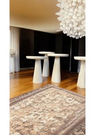 Resim Wood Wooden Ahşap Krem Renk 3 Lü Set Mantar Yan Sehpa Fiskos Çiçeklik Decorative Beyaz 