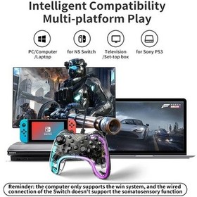Resim Createtech Beyaz-rgb Kablolu Denetleyici Nintendo Anahtarı Pc/kablosuz Gamepad Sony Ps3/tv Üstü Kutusu 