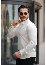 Resim Erkek Çıtçıt Düğmeli Dikiş Detaylı Uzun Kollu Gömlek Beyaz 