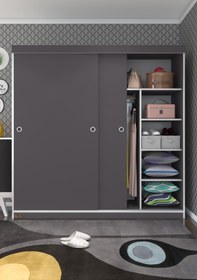 Resim Kenzlife Gardırop Sürgülü Kapaklı Kapılı 180 Papatya Gri Gardolap Dolap 