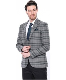Resim Wessi Ekose Slim Fit Tek Düğme Yeşil Erkek Ceket Siyah 