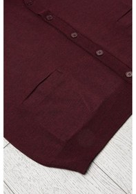 Resim Woolen World Ön Cepli V Yaka Battal Büyük Boy Düğmeli Yünlü Triko Hırka Bordo 