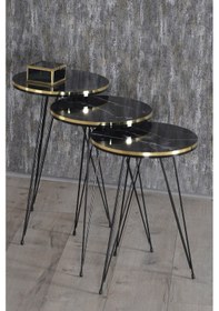 Resim Zigon Sehpa Siyah Tel Ayak Çift Altın Bendir 