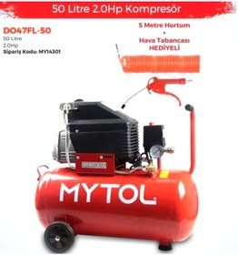 Resim Mytol DO47FL-50 Hava Kompresörü 50 L + 5 M Hortum + Hava Tabancası Set 