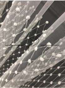 Resim Tül Perde Tomurcuk Baklava Desen 80 Cm Etek Işleme Ekru 