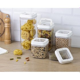 Resim Okyanus Home Beyaz Klipsli Ve Vakumlu Erzak Kavanozu Kare 5'Li Se 