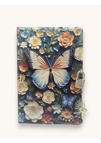 Resim Kahverengi Kelebek 3d Görünümlü Hatıra Defteri Günlük Kilitli Defter 80 Yaprak 