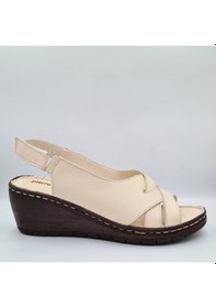 Resim Pierre Cardin 6903 Krem Renk Deri Dolgu Topuk 6cm Kadın Sandalet Krem 