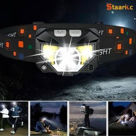 Resim 1 Adet 1200LUMEN Ultra-Hafif IPX4 Parlak Şarj Edilebilir LED Baş Lambası, Beyaz ve Kırmızı Işıklı Hareket Sensörlü Fener, Yetişkinler ve Çocuklar için Kampçılık Koşu Balık Tutma Acil Durum İçin 8 Modlu 