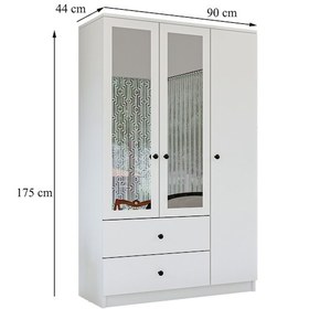 Resim Metalia Gm 853 Home 3 Kapılı 2 Çekmeceli Düğme Kulplu Aynalı Gardırop 
