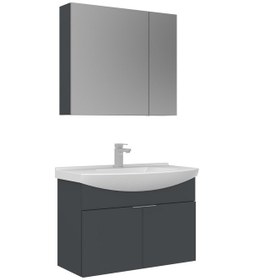 Resim Orka Purus 80 Cm Mat Antrasit Ayna Dolaplı Banyo Dolabı Takım Asma Antrasit 