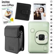 Resim Instax Mini Liplay Hybrid Matcha Green Fotoğraf Makinesi + 20'li Film Albüm + Deri Kılıf Set 