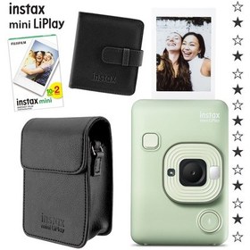 Resim Instax Mini Liplay Hybrid Matcha Green Fotoğraf Makinesi + 20'li Film Albüm + Deri Kılıf Set 