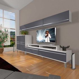 Resim Ekoflex 8 Mdf Krom Ayaklı Tv Ünitesi Tv Sehpası - Beyaz - Antrasit 