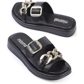 Resim Shoetek İvanova Kadın Terlik Çift Bantlı Zincirli Siyah Deri Siyah Cilt Siyah 