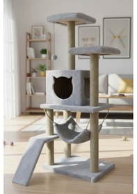 Resim Missidea S9 Kedi Tırmalama Kulesi Platformlu 124 Cm Gri 