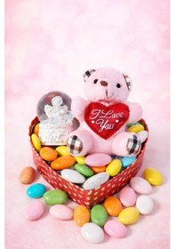 Resim Aşk Dolu Hediye Kalp Kutuda Melek Kar Küresi & Ayıcık & Draje Çikolata Sevgililer Günü Hediye Seti Çok Renkli 