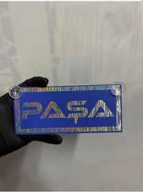 Resim Mavi Renk Üzeri Hologram Renk Paşa Yazılı Vantuzlu Cam Süsü 