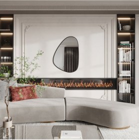 Resim 50x70 Cm Modern Organik Şekilli Siyah Çerçeveli Düzensiz Banyo Aynası Dekoratif Asimetrik Duvar Aynası Siyah 