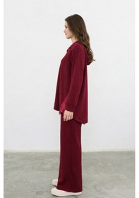 Resim Balenbi Oversize Garni Detaylı Modal Tesettür Kapüşonlu Kadın Takım 1199 - Form Serisi Bordo 