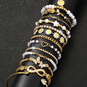 Resim 13 Parça Boho Şık Bilezik Seti - Çiçekler, Yıldızlar, Kelebekler & Kalpler ile Zarif Vintage Tasarım - Işıltılı Taşlar & Geometrik Boncuklar - Günlük Kullanım, Partiler ve Hediyeler için Mükemmel 
