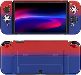 Resim RHOTALL Nintendo Switch OLED ile Uyumlu Gradyan Renkli Kılıf, Switch OLED ve Joycon Kumandası için Mikro Buzlu His Koruyucu Kılıf - Kırmızı ve Mavi 