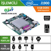 Resim merpa Elsky EM6900-2COM-2LAN Intel Celeron J1900 Fansız Endüstriyel Mini ITX Anakart 