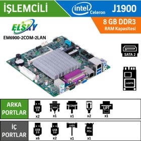 Resim merpa Elsky EM6900-2COM-2LAN Intel Celeron J1900 Fansız Endüstriyel Mini ITX Anakart 