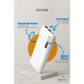 Resim Simex Powerbank S-27 Ware 10000MAH Beyaz Lithium-Ion Piller ile Aşırı Isınmaya Karşı Koruma 
