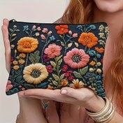 Resim 2D Düz, 1 adet Canlı Çiçekli Makyaj Çantası - Dayanıklı Polyester 2D Baskı Dikişsiz Kozmetik Çantası Fermuarlı Kapatma, Katlanabilir Seyahat ve Açık Hava Tuvalet Organizatörü Yetişkinler İçin, Kozmetik Saklama Çantası, Rahat Stil, Metal Zincir Askı, 2D Düz 