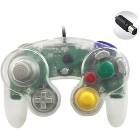 Resim Şeffaf Beyaz-şeffaf Renkli Kablolu Gamepad Denetleyici Joypad, Ngc Joystick İçin Gamecube Pc İçin Tek Noktalı 