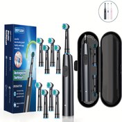 Resim Elektrikli Diş Fırçası 5 Modda, Dönebilen Yumuşak Kıl İçerikli 8 Başlıklı Elektrikli Diş Fırçası - Hızlı Temizlik, USB Şarj, Akıllı Zamanlama Fonksiyonu, Seyahat Kutusu Dahil - Herkes İçin Mükemmel Hediye, Siyah/Pembe/Beyaz Babalar Günü, Anneler Günü Hediyesi 