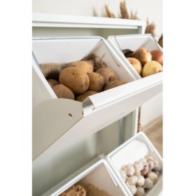 Resim Leyl 2 Katlı 4 Bölmeli Beyaz Baskılı Metal Sebzelik – 100 x 26 x 62 cm Çok Amaçlı Dolap 