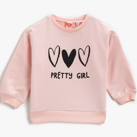 Resim Kız Bebek Kalp Baskılı Sweatshirt Bisiklet Yaka Uzun Kollu Pamuklu 