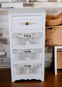 Resim Ahşap 4 Çekmeceli Hasır Görünümlü Sebzelik 