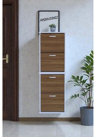 Resim Eliusta Slim 4 Düşer Kapaklı 52 Cm Ceviz Asma Ayakkabılık Kapı Önü/antre 52x156x26 Cm Ayakkabılık Ceviz 