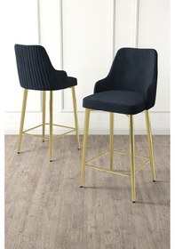 Resim Canisa Enox Serisi 2 Adet Antrasit Mutfak Bar Sandalyesi Babyface Kumaş Gold Kaplama Metal Ayak Sandalyeler Antrasit Ayaklar Gold 