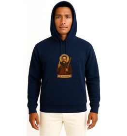 Resim Kapüşonlu S. Negan Twd Yabancı Dizi Göğüs Baskılı Unisex Sweatshirt Lacivert 