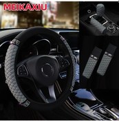 Resim Chuangyinshop 5 Adet Gri Kristalli Direksiyon Kılıfı 3d Desenli Deri Koltuk Aksesuarları 